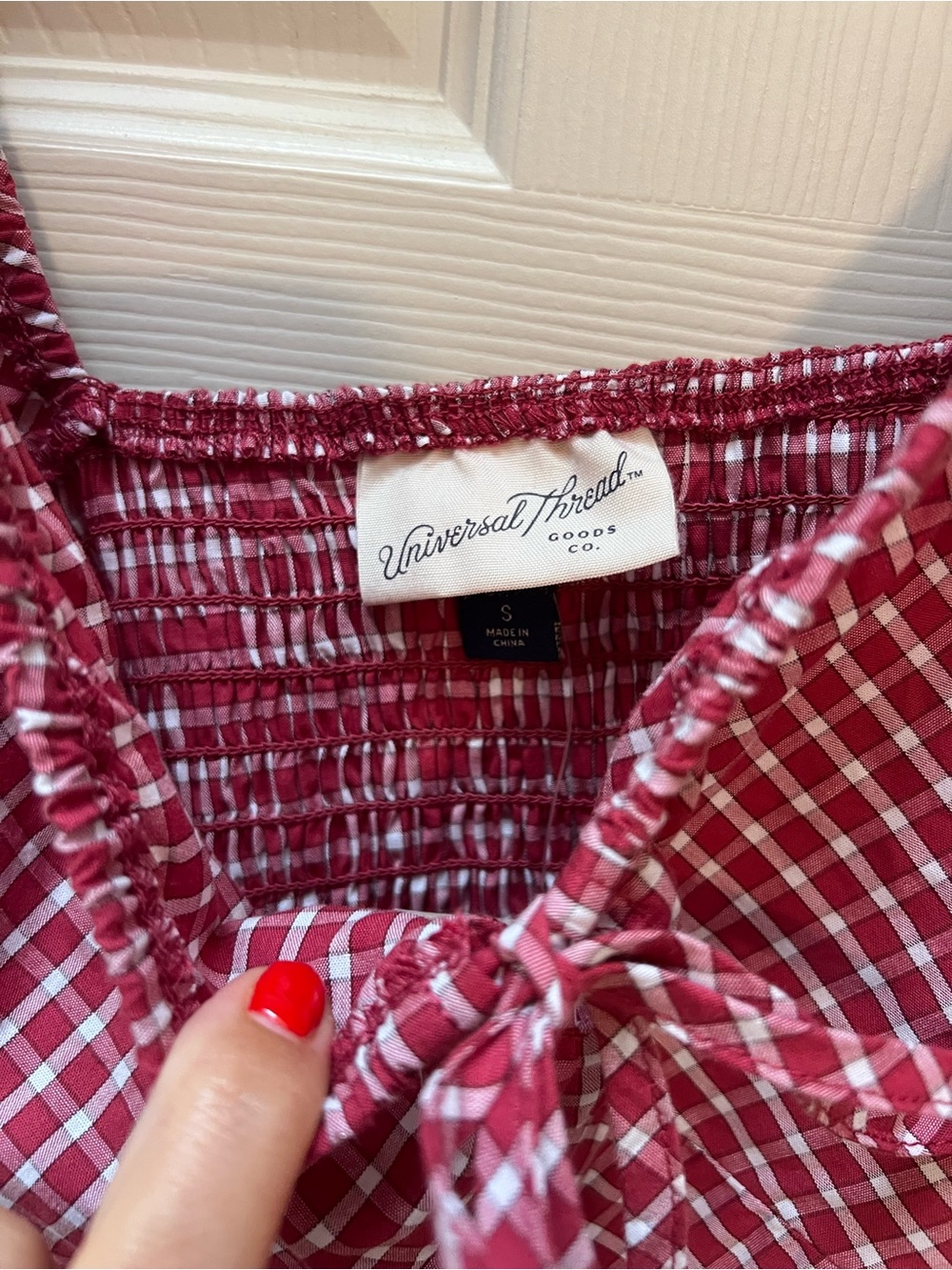 Red Gingham Puff-Sleeve Midi Dress size Small - Picture 3 of 3